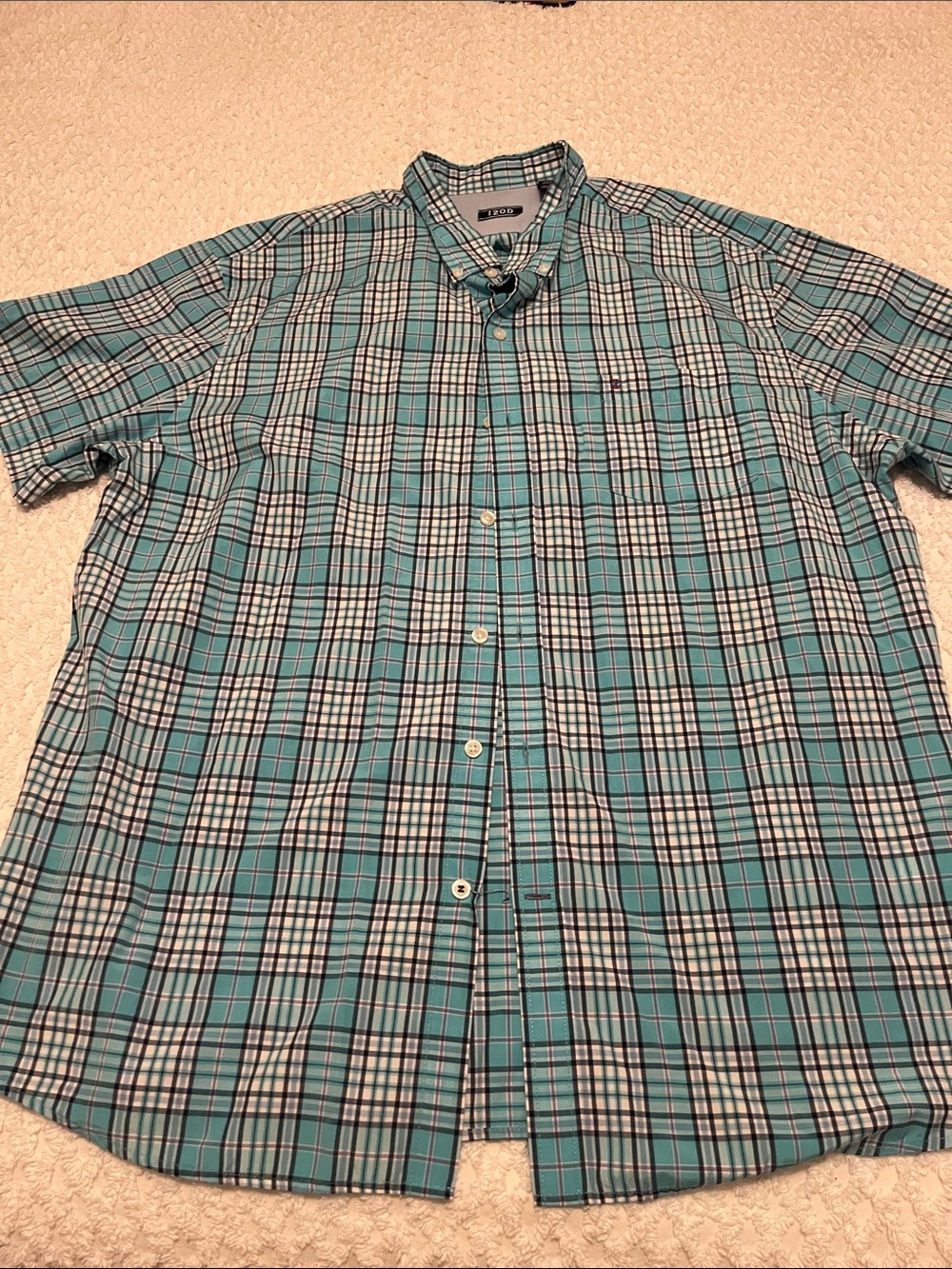 Izod Teal Plaid Short-Sleeve Button-Down Shirt XXL like new
